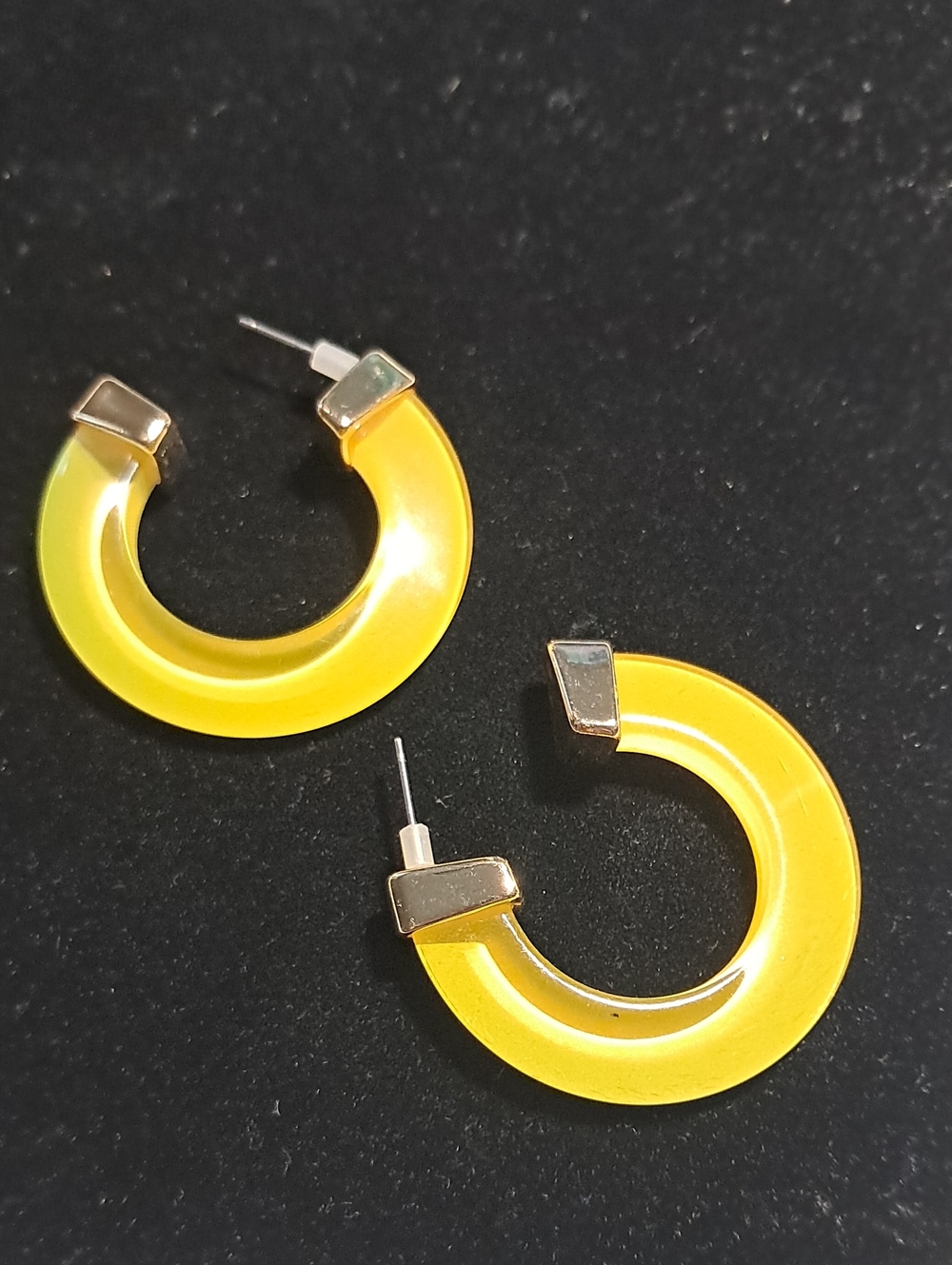 Clear Yellow Lucite Hoop Earrings